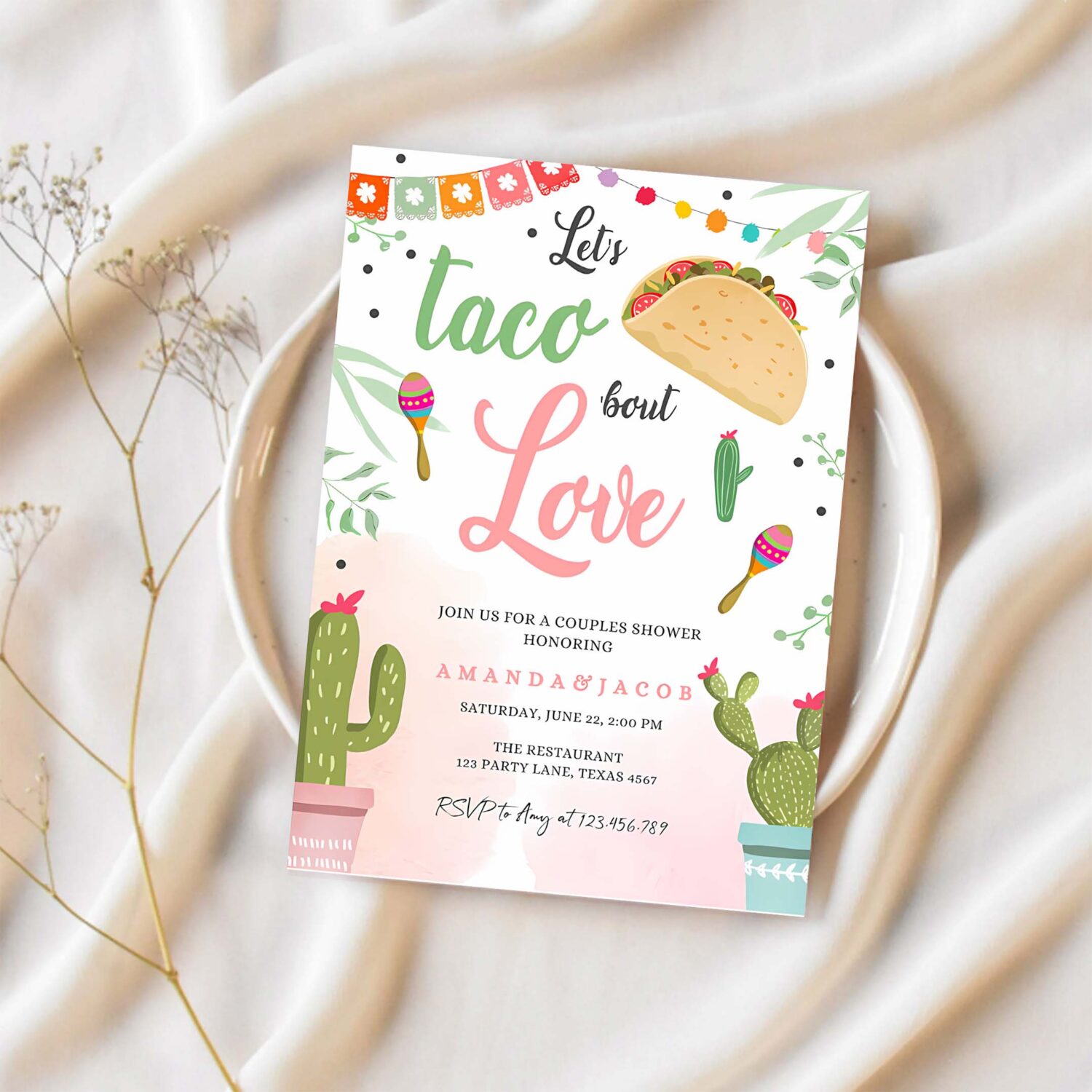 Taco bout love fiesta couples shower invite cactus bridal shower taco 1