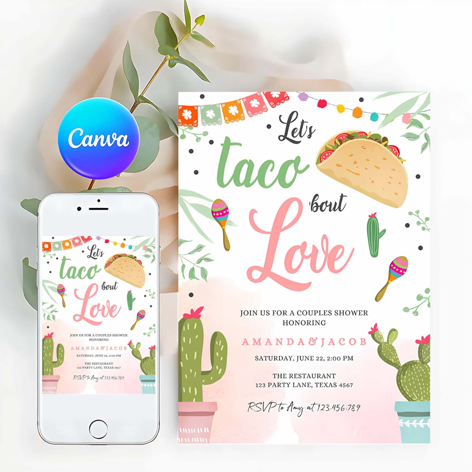 Taco bout love fiesta couples shower invite cactus bridal shower taco
