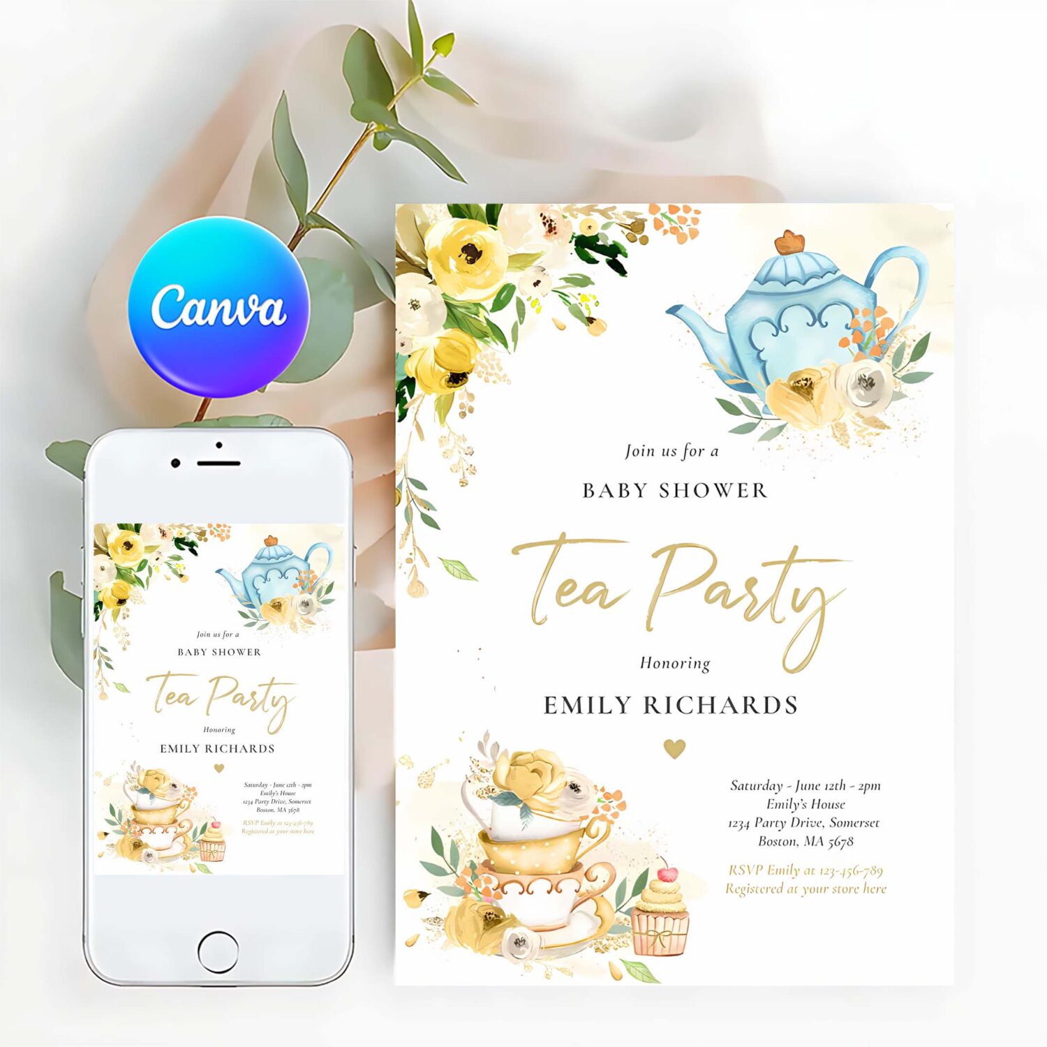 Tea party baby shower gender neutral baby brewing invitation r35d
