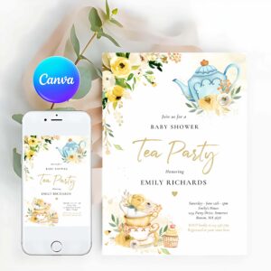 Tea Party Invitation, Tea Party Baby Shower Gender Neutral Baby Brewing Invitation