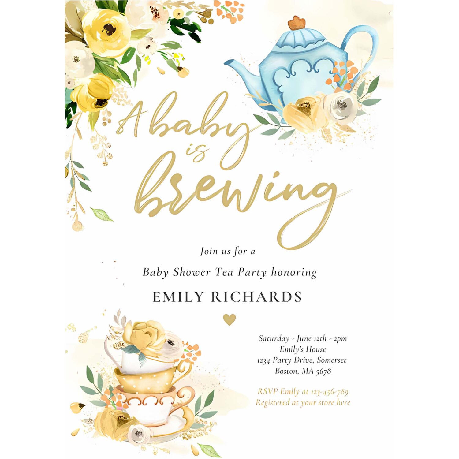 Tea party baby shower gender neutral baby brewing invitation v21g 4
