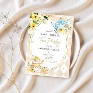 Tea party baby shower gender neutral baby brewing invitation y97y 1