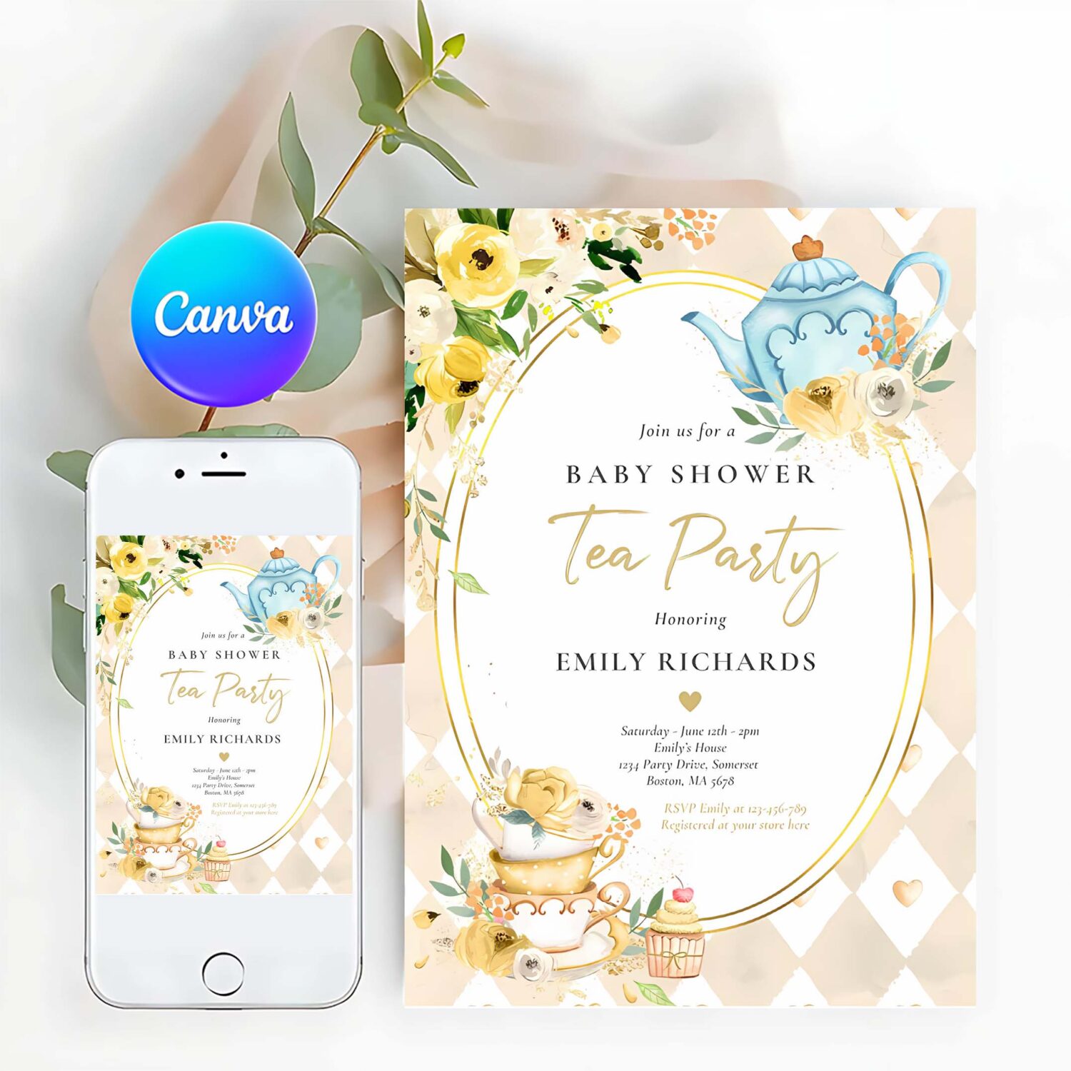 Tea party baby shower gender neutral baby brewing invitation y97y