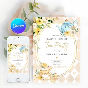 Tea Party Invitation, Tea Party Baby Shower Gender Neutral Baby Brewing Invitation