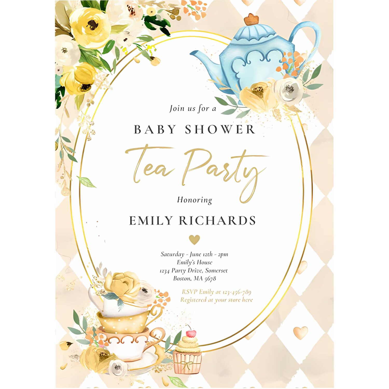Tea party baby shower gender neutral baby brewing invitation y97y 4
