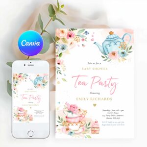 Tea Party Invitation, Tea Party Baby Shower Girl Pink Roses Baby Brewing Invitation
