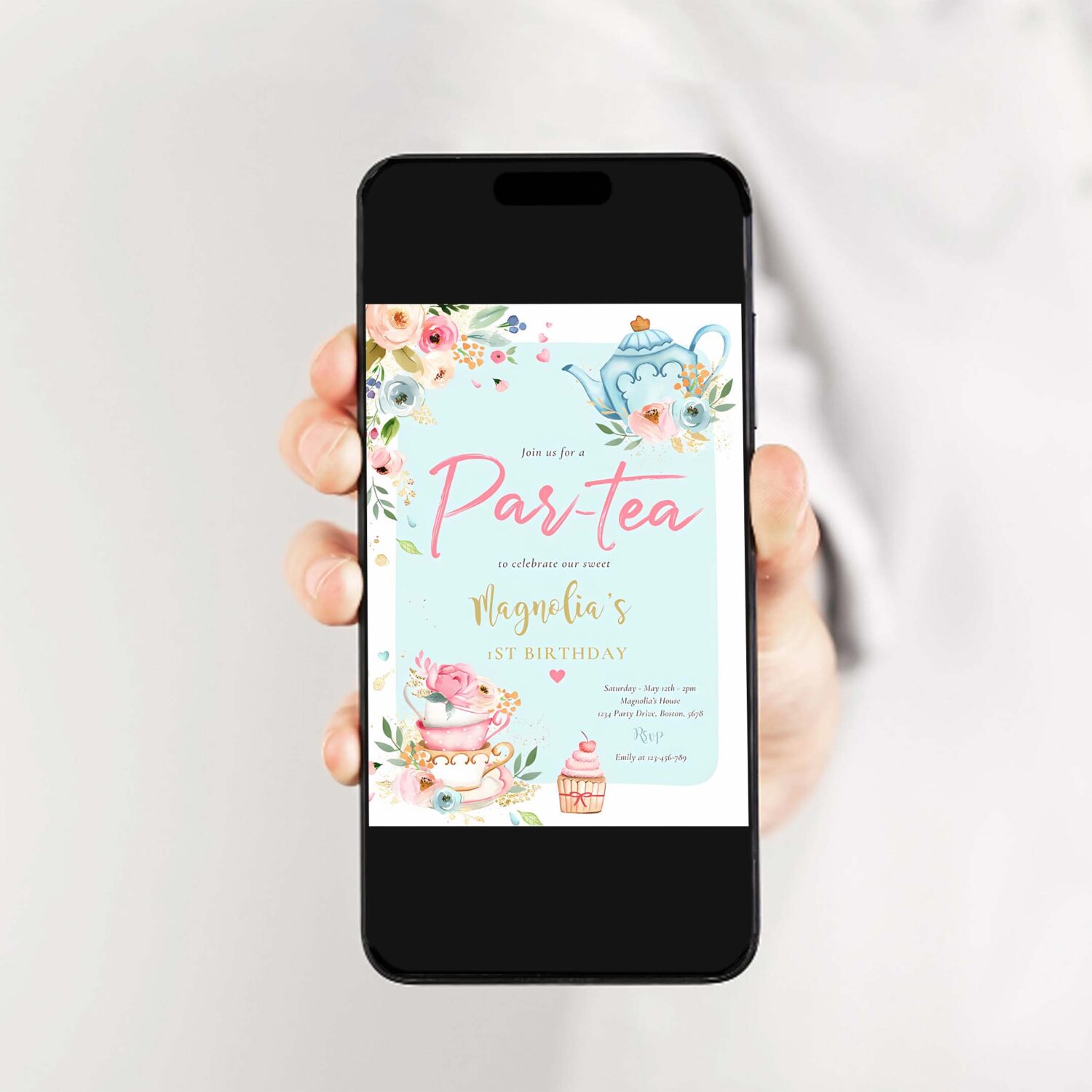 Tea party birthday girl pink gold floral par tea invitation f65z 2