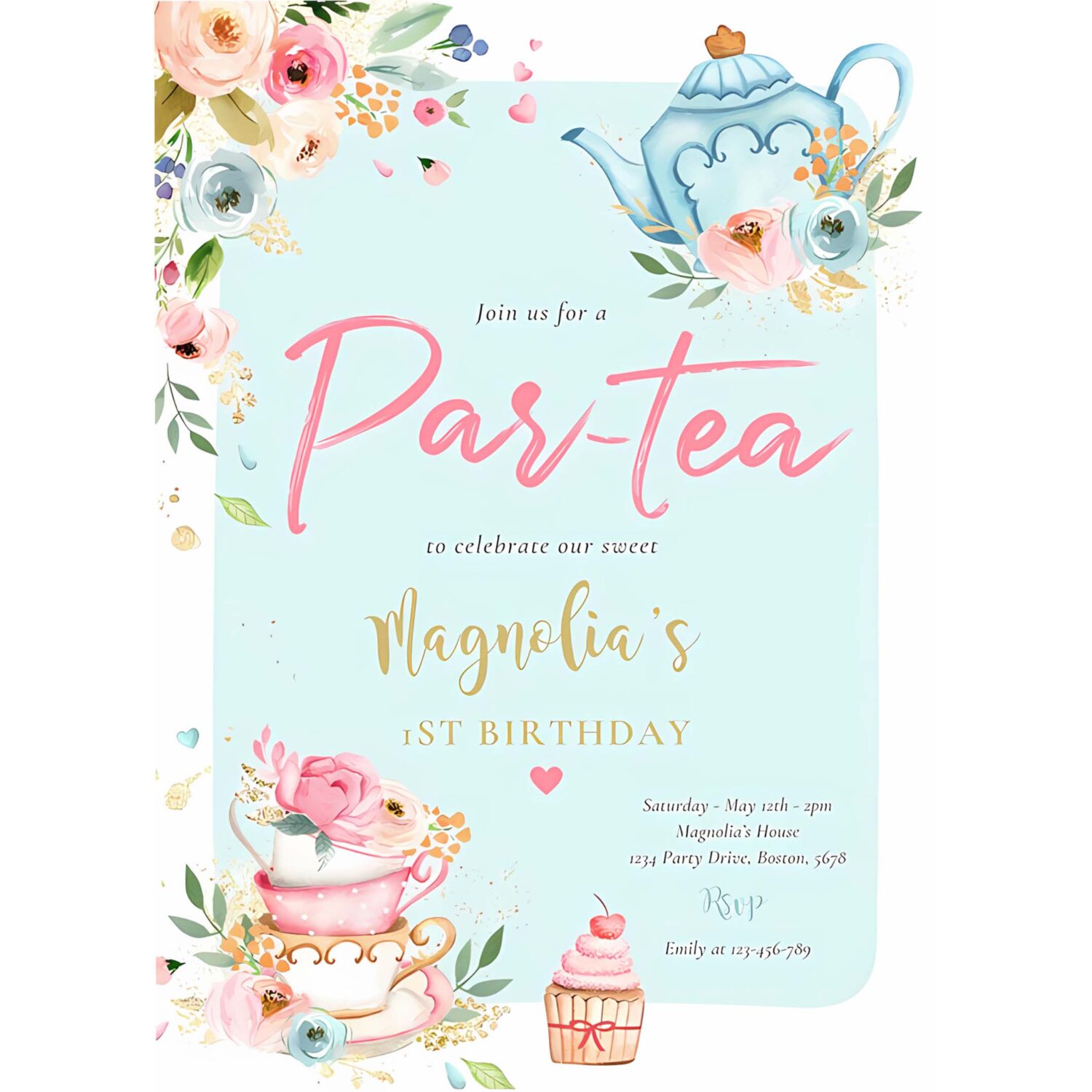 Tea party birthday girl pink gold floral par tea invitation f65z 4