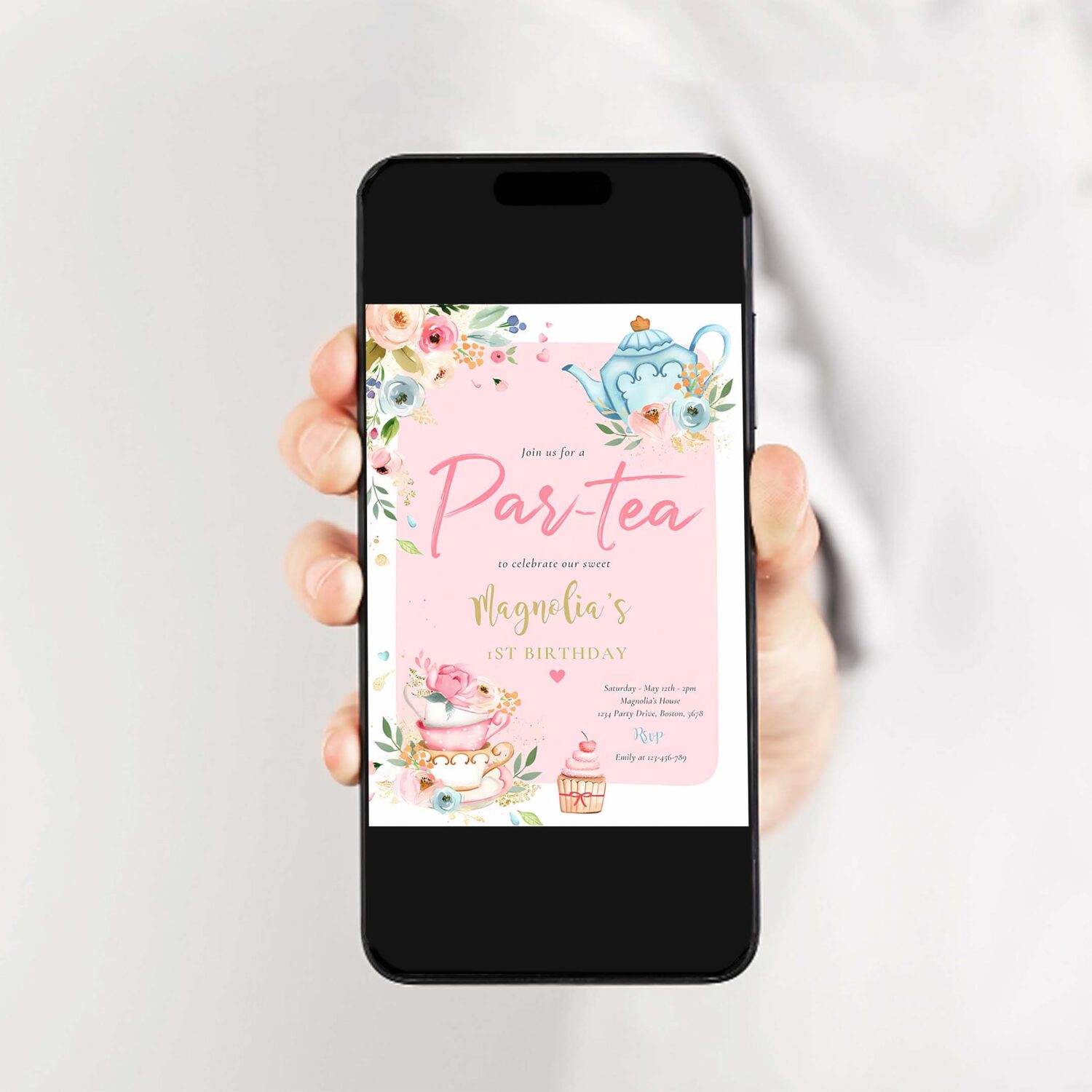 Tea party birthday girl pink gold floral par tea invitation l82q 2