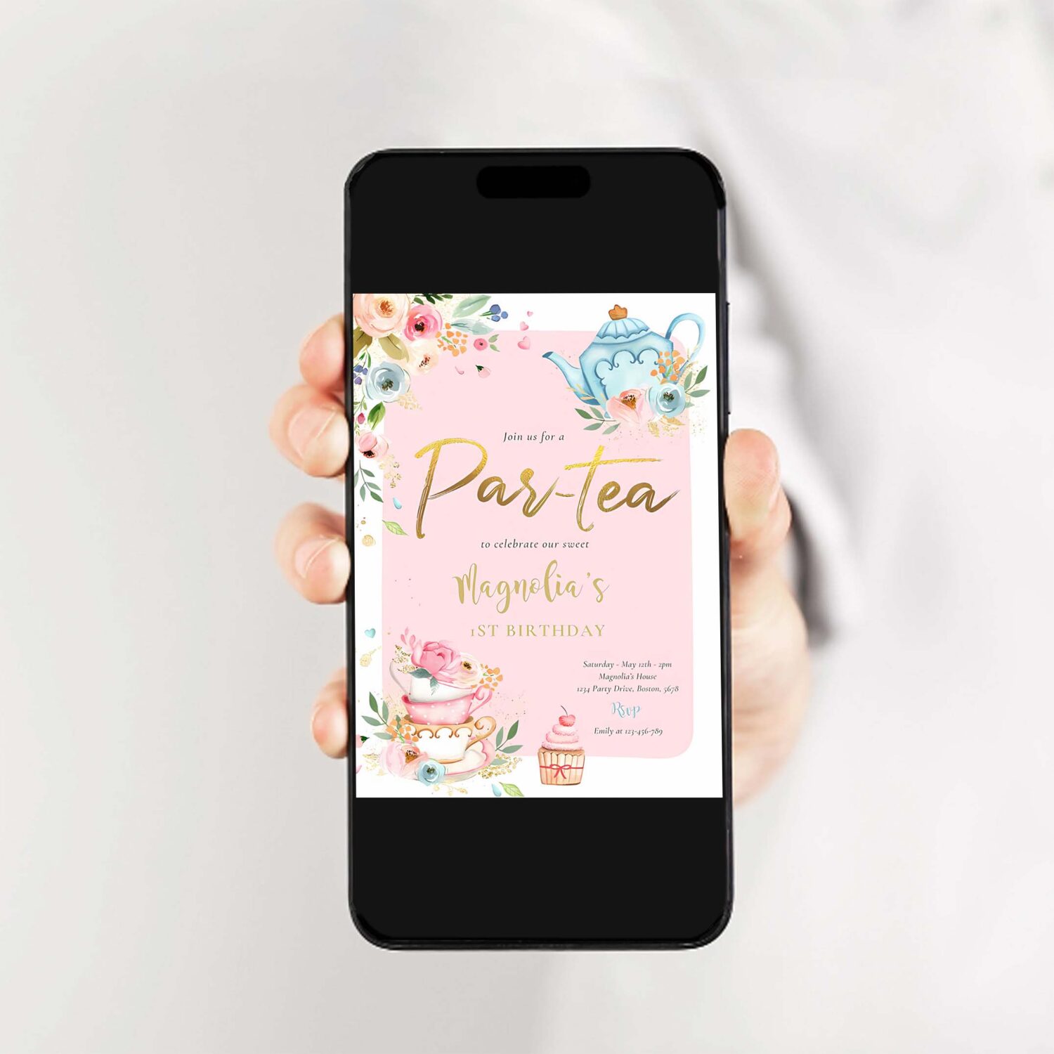 Tea party birthday girl pink gold floral par tea invitation s33o 2