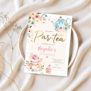 Tea party birthday girl pink gold floral par tea invitation y43y 1