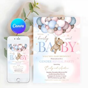 Teddy Bear Invitation, Teddy Bear Gender Reveal Invitation