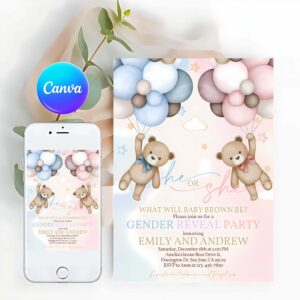 Teddy Bear Invitation, Teddy Bear Gender Reveal Invitation