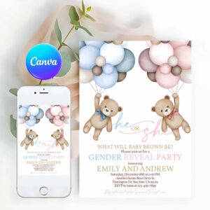 Teddy Bear Invitation, Teddy Bear Gender Reveal Invitation