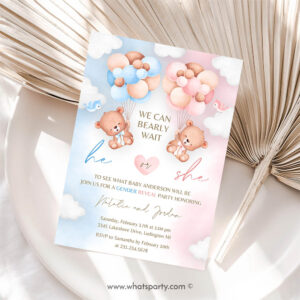 Teddy Bear Invitation, Teddy Bears Gender Reveal Invitation, Boy or Girl Baby Party Invite