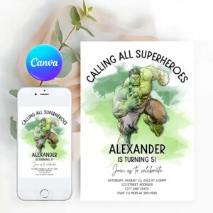 The Hulk Birthday Invitation, The Incredible Hulk Invitation, Avengers Invitation