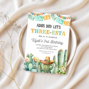 Three esta birthday invitation editable three esta invite fiesta 3rd birthday mexican taco cactus cinco de mayou 1