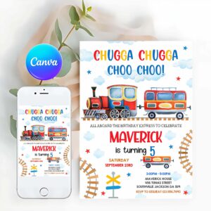 Train Invitation, Train Birthday Invitation Template, Toy Train Invitation, Train Birthday Invitation
