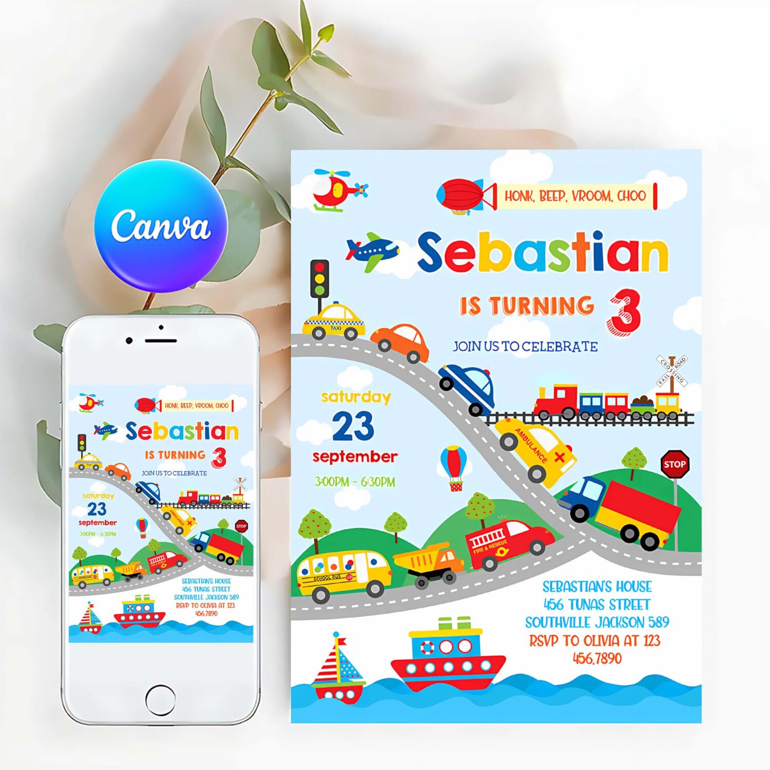 Transportation birthday invitation template transportation vehicle birthday invitation