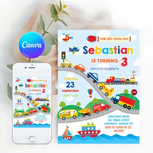 Transportation Invitation, Transportation Birthday Invitation Template, Transportation Vehicle Birthday Invitation