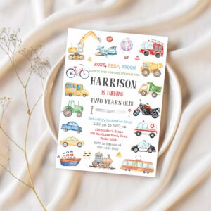 Transportation birthday invitation template transportation vehicle birthday invitation transportation thank you tag 1