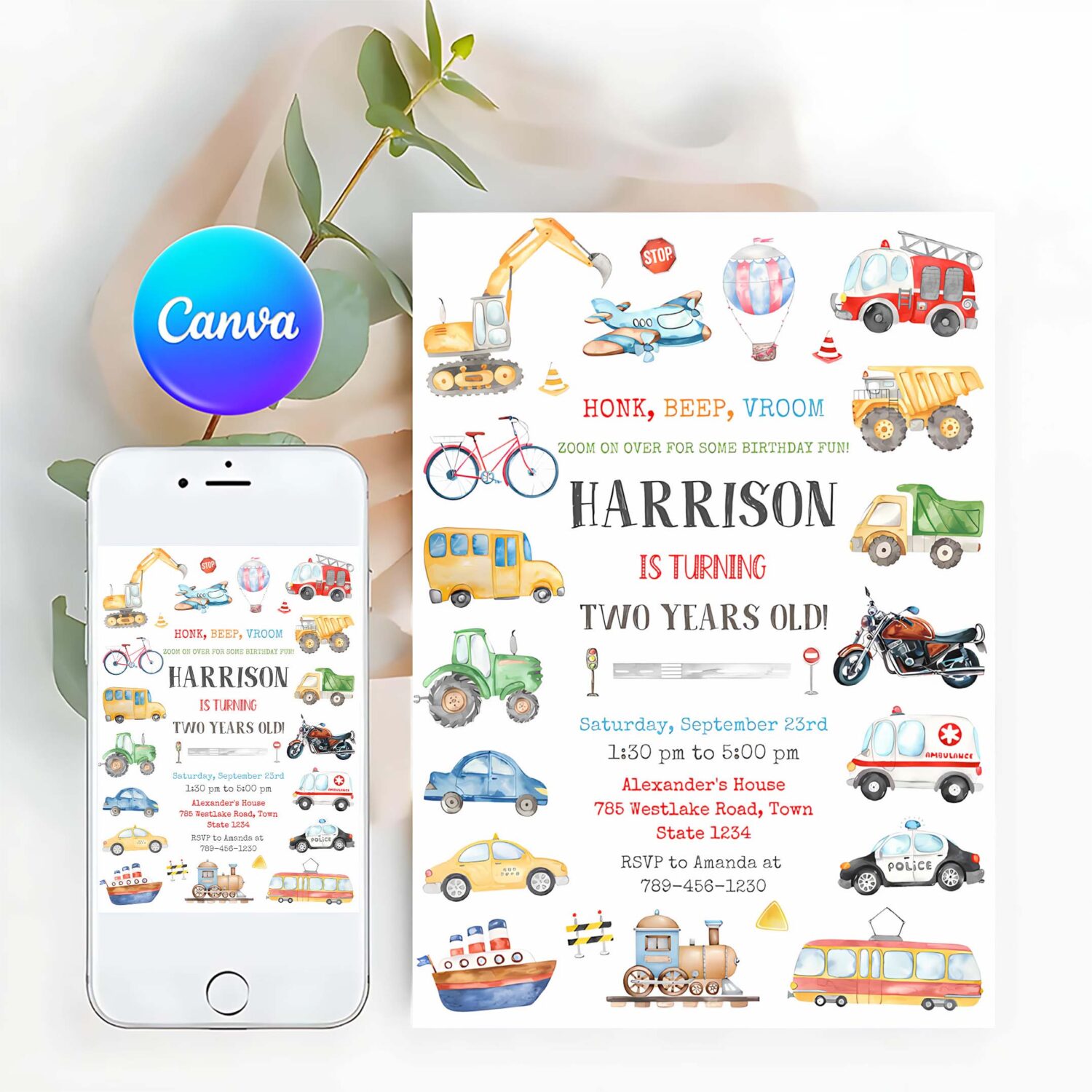 Transportation birthday invitation template transportation vehicle birthday invitation transportation thank you tag