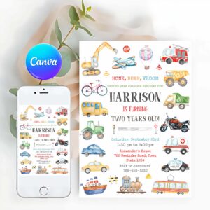 Transportation Invitation, Transportation Birthday Invitation Template, Transportation Vehicle Birthday Invitation, Transportation