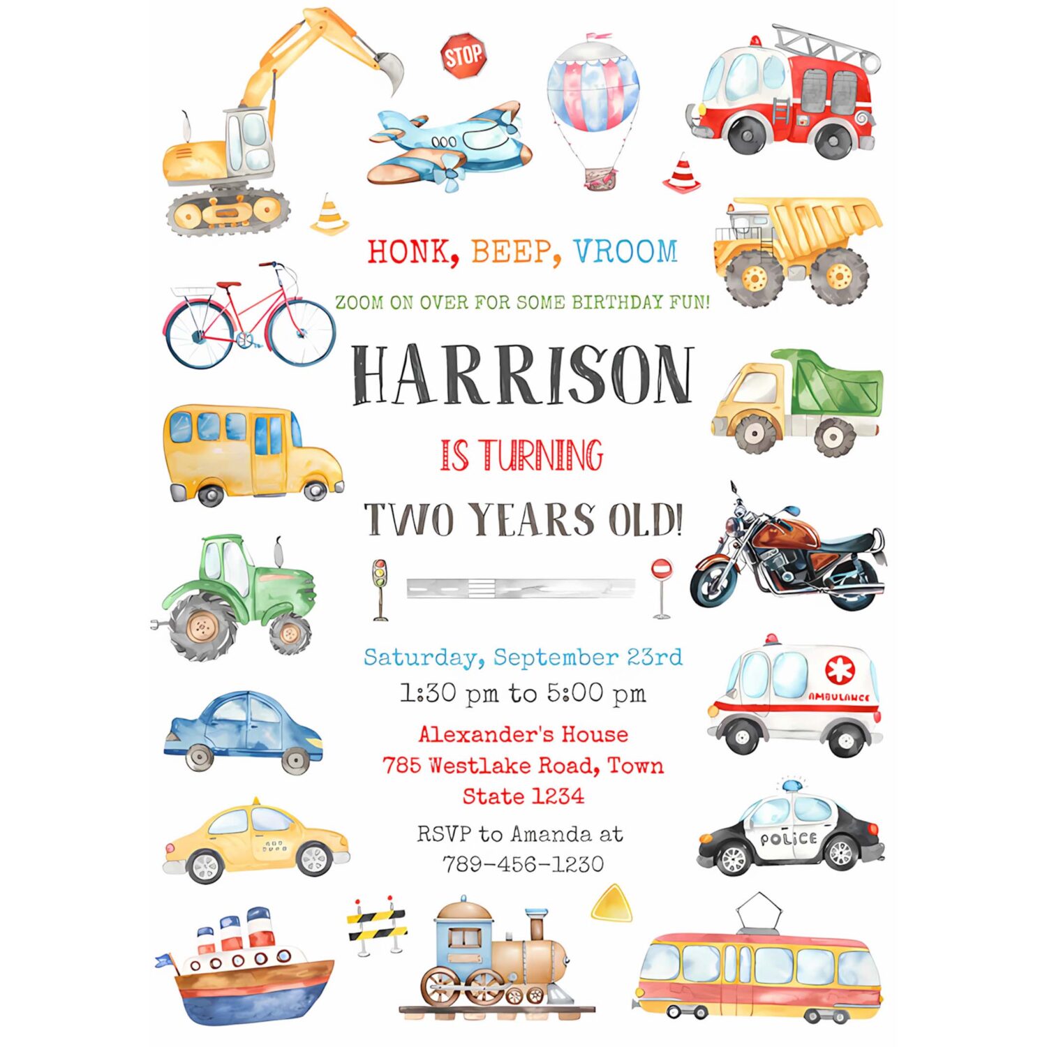 Transportation birthday invitation template transportation vehicle birthday invitation transportation thank you tag 4