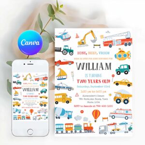 Transportation Invitation, Transportation Birthday Invite, Transportation Vehicle Birthday Invitation