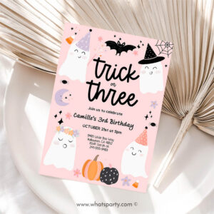 Trick Or Three Invitation, Trick or Three Halloween Ghost 3rd Birthday Party Invitation