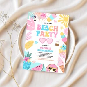 Tropical beach summer ocean birthday party invitation q15s 1