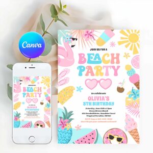 Tropical Beach Invitation, Tropical Beach Summer Ocean Birthday Party Invitation