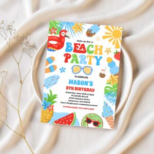 Tropical beach summer ocean birthday party invitation r40e 1