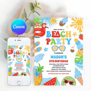 Tropical Beach Invitation, Tropical Beach Summer Ocean Birthday Party Invitation