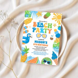 Tropical beach summer ocean birthday party invitation s38e 1