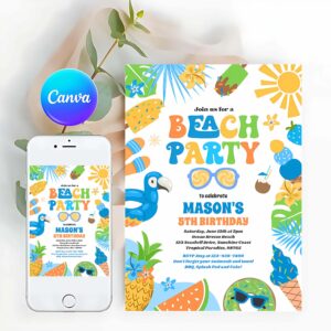 Tropical Beach Invitation, Tropical Beach Summer Ocean Birthday Party Invitation