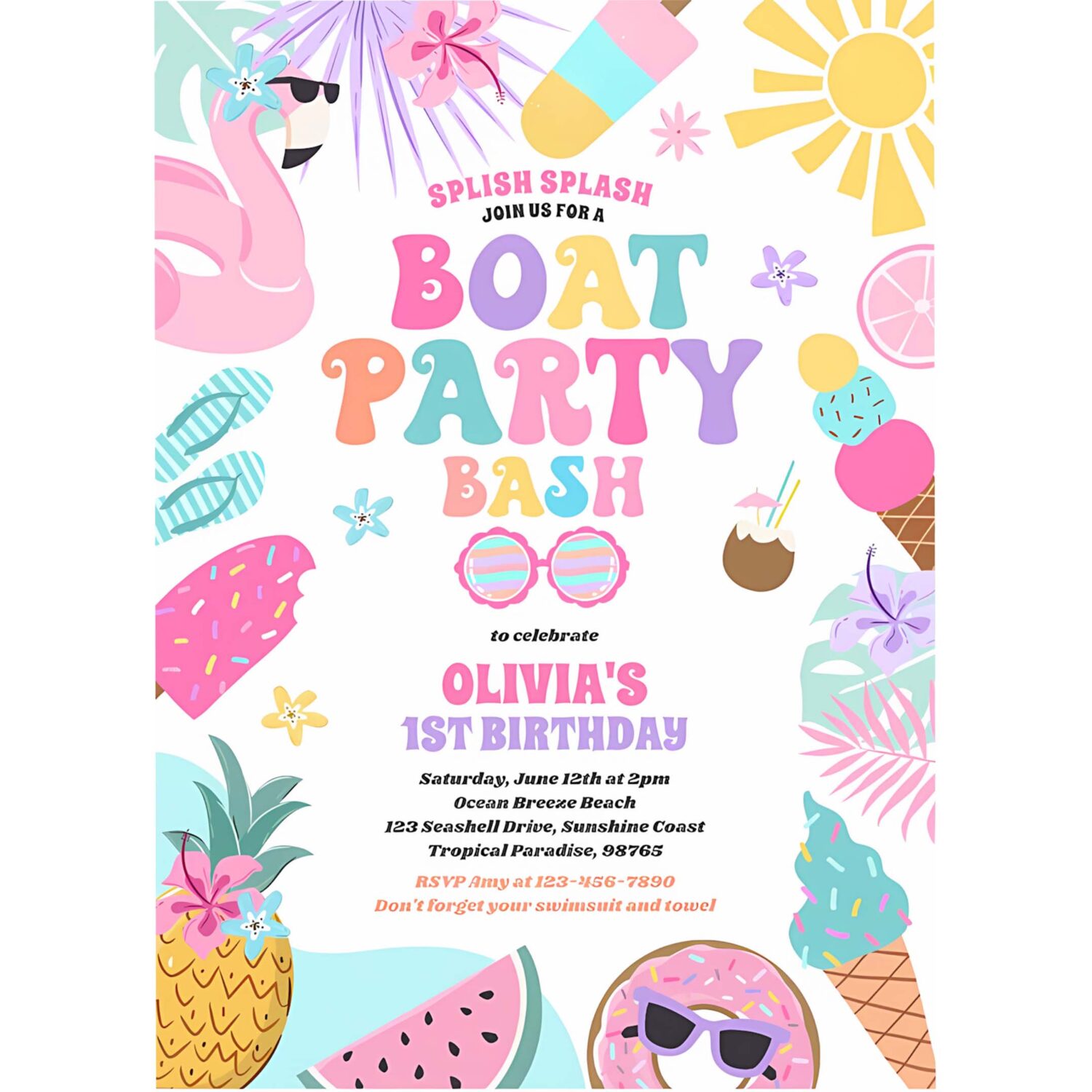 Tropical boat lake ocean marina birthday party invitation c57m 4