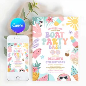 Tropical Beach Invitation, Tropical Boat Lake Ocean Marina Birthday Party Invitation