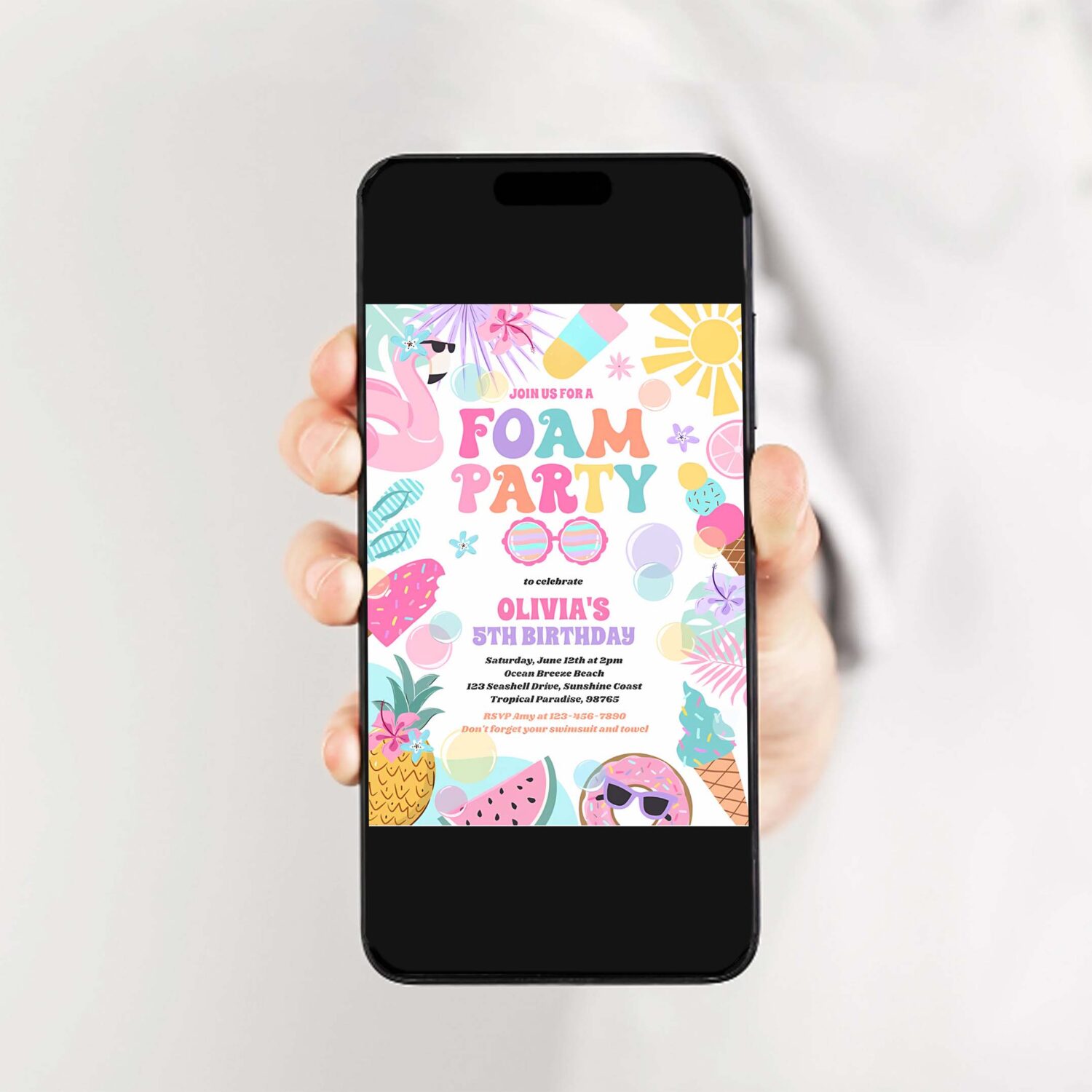 Tropical foam pool splash pad birthday party invitation s32y 2