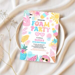 Tropical foam pool splash pad birthday party invitation x63g 1