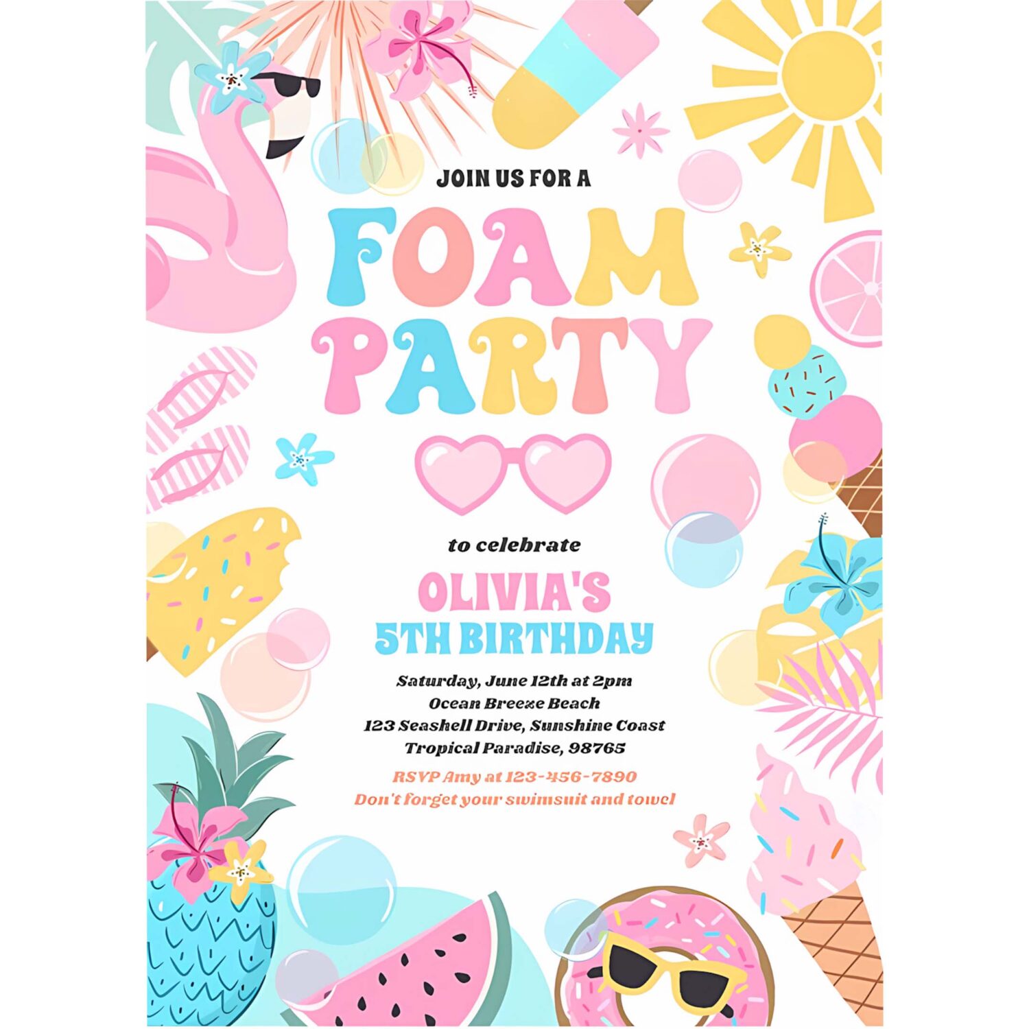 Tropical foam pool splash pad birthday party invitation x63g 4
