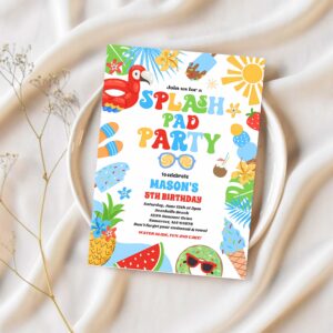 Tropical splash pad summer birthday party invitation b67s 1