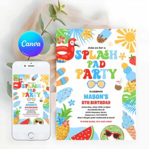 Tropical Beach Invitation, Tropical Splash Pad Summer Birthday Party Invitation