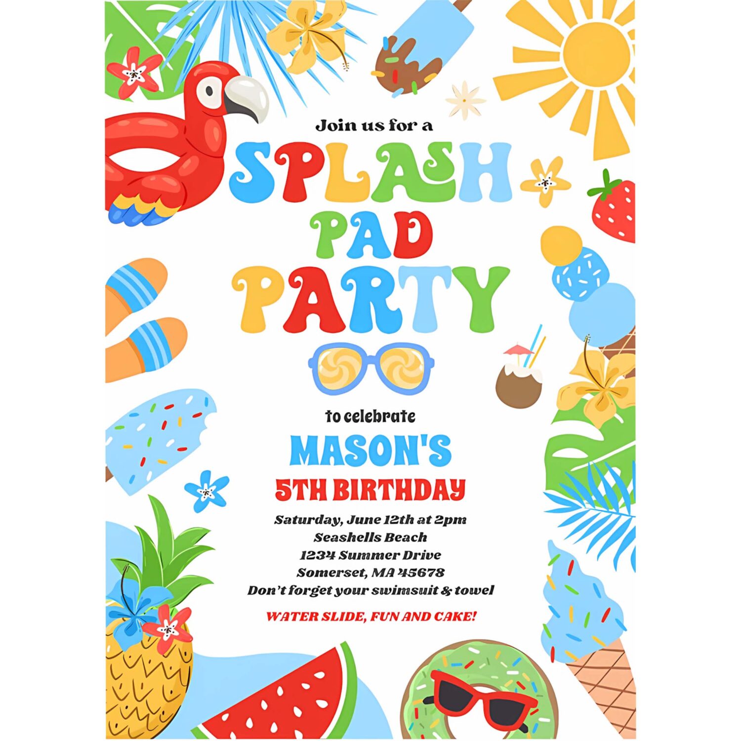 Tropical splash pad summer birthday party invitation b67s 4