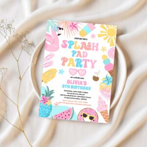 Tropical splash pad summer birthday party invitation f74r 1