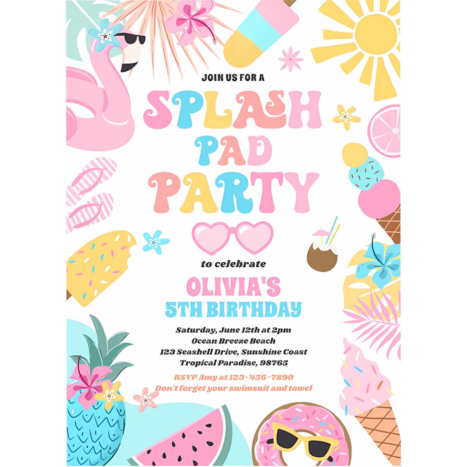 Tropical splash pad summer birthday party invitation f74r 4