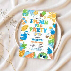 Tropical splash pad summer birthday party invitation i98x 1