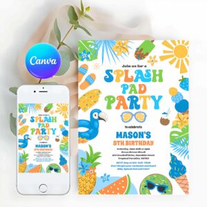 Tropical Beach Invitation, Tropical Splash Pad Summer Birthday Party Invitation