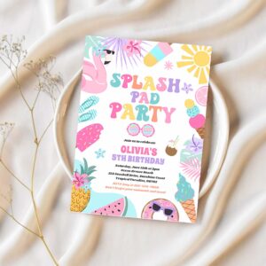 Tropical splash pad summer birthday party invitation w11v 1