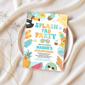Tropical splash pad summer birthday party invitation w56x 1
